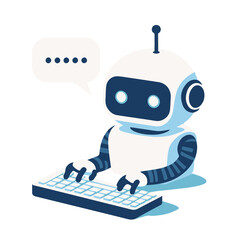 message robot typing, vector illustration