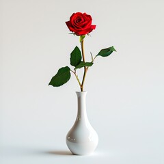 Obraz premium Red Rose in White Vase, A Simple and Elegant Floral Arrangement