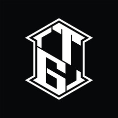 TG Logo monogram hexagon shield shape up and down with sharp corner isolated style design