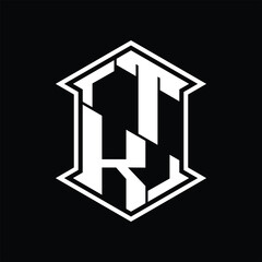 TK Logo monogram hexagon shield shape up and down with sharp corner isolated style design