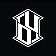 UD Logo monogram hexagon shield shape up and down with sharp corner isolated style design