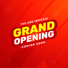 Grand Opening banner promotion template with 3D Text on red background. Special deal label design. Modern composition flat limited time discount background abstract vector.