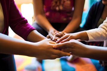 group of people holding hands together 