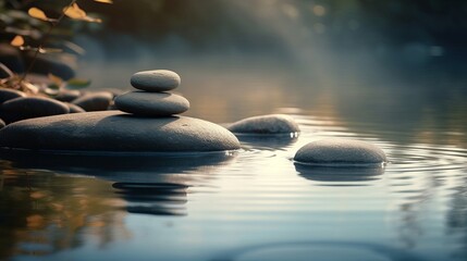 Zen Stones Balancing in Tranquil Water