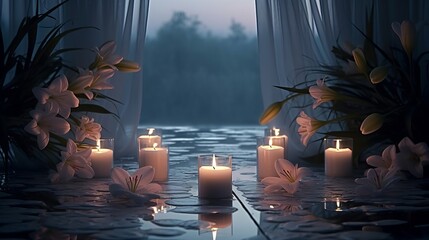 Twilight Tranquility with Lilies and Gentle Candle Glow