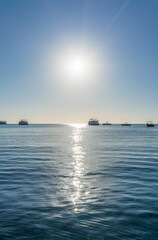Fototapeta premium Sunrise over the sea. Panoramic seascape.