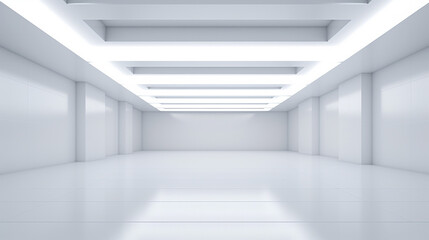 huge white empty room with square lights on ceiling