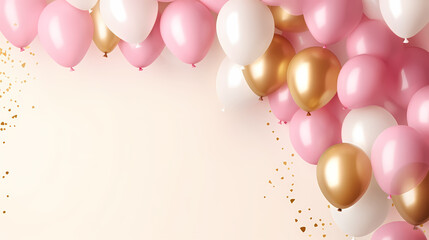 Party balloons, birthday decoration background, anniversary, wedding, holiday with space for text
