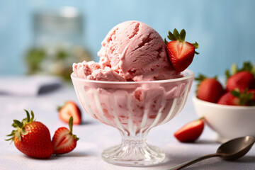 A stunning bowl of strawberry ice cream. (Generative AI)