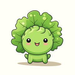 Adorable animated lettuce with a cheerful expression isolated.