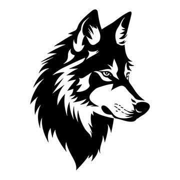 "Bold and Artistic Monochrome Wolf Head Logo, Symbolizing Strength and Intelligence, Perfect for Creating a Memorable and Dynamic Brand Image."