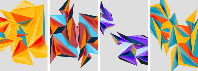 Fototapeta premium Set of mosaic triangle pattern abstract posters. Vector illustration For Wallpaper, Banner, Background, Card, Book Illustration, landing page