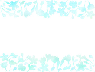 Fototapeta na wymiar 桜のシルエットでデザインした水色フレーム。晴れた青空をイメージした水彩イラスト。