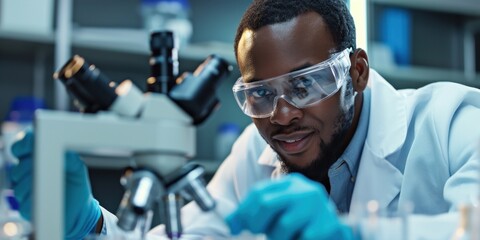 African American scientist conducting research in a laboratory with precision