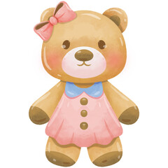 Cute Panda Doll Watercolor Illustration