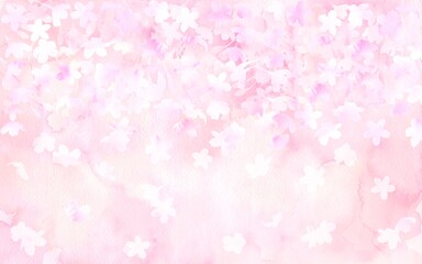 美しい水彩の桜が咲き乱れる。ピンク色の春満開イラスト。