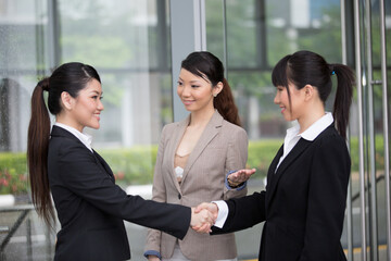Business women shaking hands.