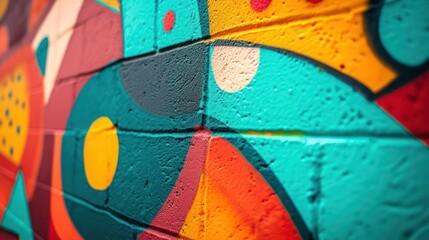 Fototapeta premium A photo of a graffiti-covered wall with vibrant and abstract patterns, depth of field control method, primitivism, 64K, high resolution --ar 16:9 --v 6 Job ID: 67885b05-da85-44c3-bc80-bfe334933694