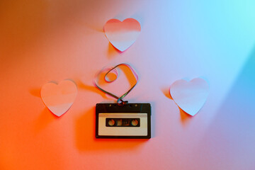 
Audio Cassette with Heart Shaped Tape Love Music Concept 
Romantic songs on an analogue vintage...