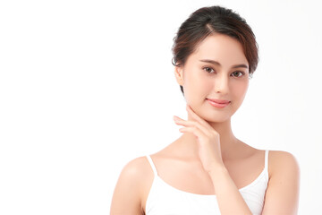 Beautiful young asian woman with clean fresh skin on white background, Face care, Facial treatment, Cosmetology, beauty and spa, Asian women portrait.