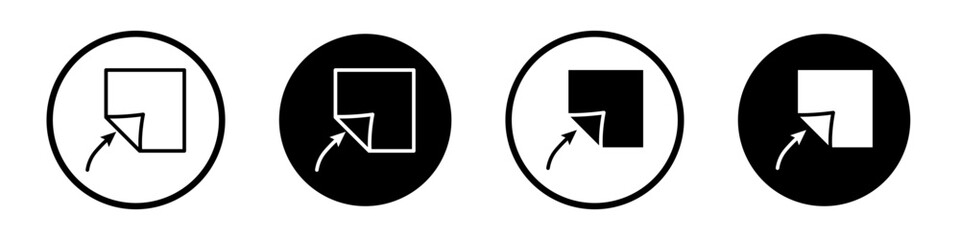 Peel off icon set. Sticker paper with glue peeling off vector symbol in a black filled and outlined style. Strong adhesion tape sign.