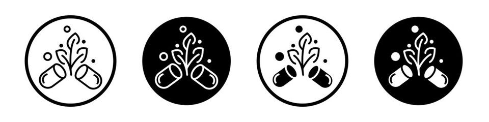 Herb medicine icon set. Nature herbs active ingredient pill vector symbol in a black filled and outlined style. Green leaf natural vitamin pill sign. - obrazy, fototapety, plakaty