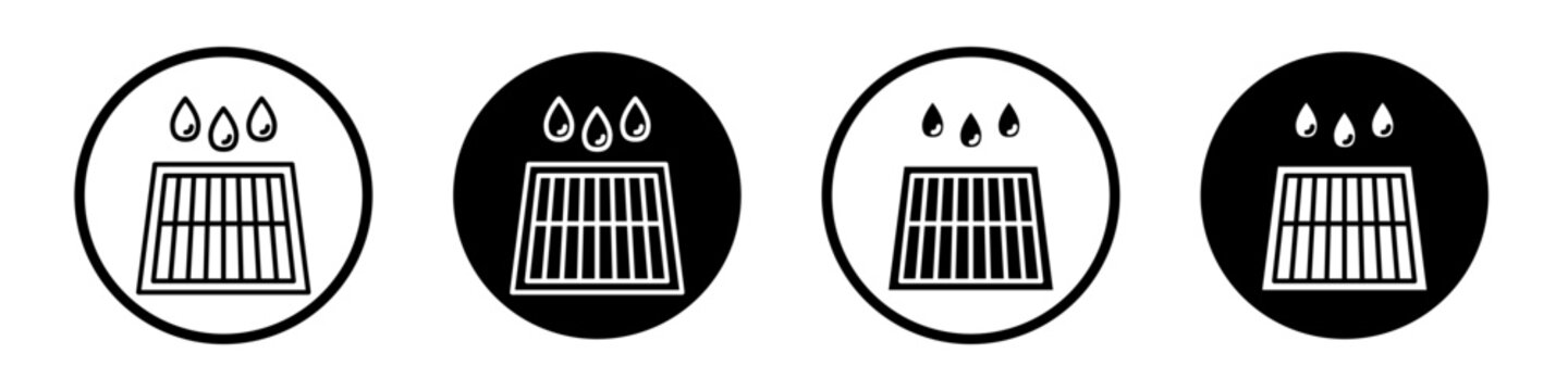 Sewer drain icon set. Grate Drainage vector symbol in a black filled and outlined style. Sewerage drain system sign.