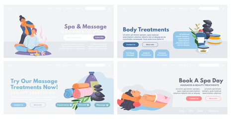 Landing page design set for spa salon massage ad