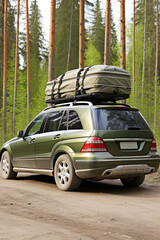 Embarking on a journey together, suitcases mounted on the car's roof, ready to explore.
