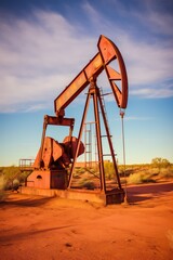 A testament to human endeavor, an oil pump stands tall, bridging the gap between earth and sky