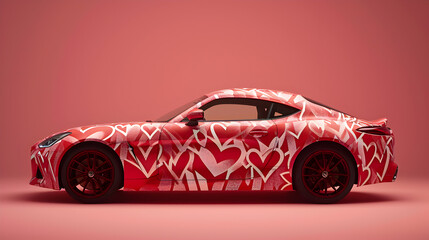 Valentine's Day featuring a new car adorned with romantic paint