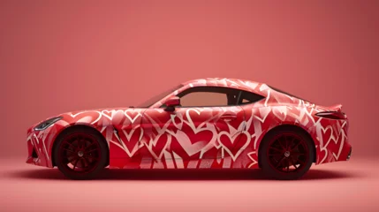 Keuken foto achterwand Auto cartoon Valentine's Day featuring a new car adorned with romantic paint