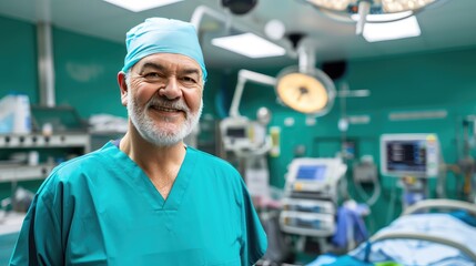 Middle aged surgeon beaming smile captures the essence of a successful operation.