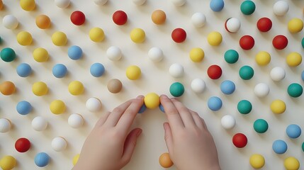 Little hands explore a textured sensory ball, discovering new sensations