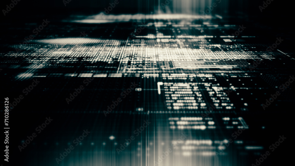 Fototapete Data matrix simulation UI with cutting-edge digital environment with a dynamic and immersive display of interconnected data matrix information networks systems background