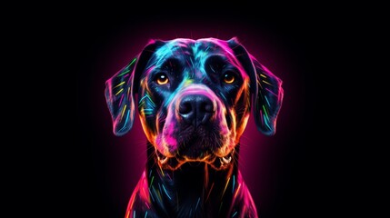 Portrait of smart dog in clothes and sunglasses with neon light,funny party concept