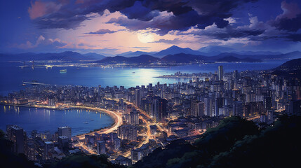 Obraz premium beautiful city view with lake at night