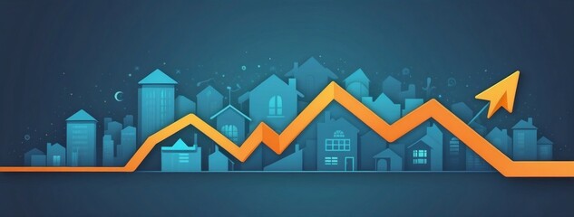 graphic representation of the increase in the value of the home and the mortgage. Illustration of houses and arrows representing home prices and mortgage inflation, all in vibrant colors.