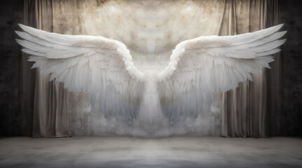 A pair of white angel wings for use as graphic assets or resources, particularly by photographers to make full-length portrait composite.