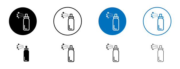 Sanitizing Spray Bottle Line Icon Set. Cleaning and Disinfecting Sanitizer Pump Symbol in Black and Blue Color.