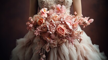 woman holding a wedding bouquet flowers, ai