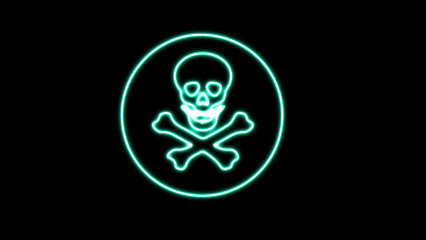 Neon Skull and Crossbones. neon glowing warning toxic sign. Toxic warning symbol. glowing Danger, toxic sign skull icon on the black background.