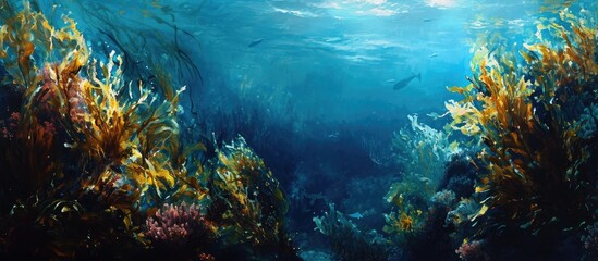 Fototapeta na wymiar California reef with underwater kelp - shark's egg.