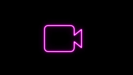 Neon glowing camera icon. video camera symbol. movie sign. neon Film camera, Movie camera icon. glowing Video camera icon on black background.