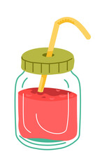 Smoothie or fruit drink in jar with lid and straw