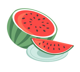 Whole watermelon and slice of fruit with seeds