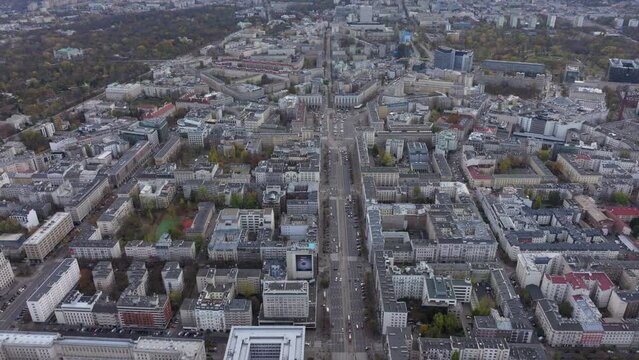 Aerial shot towards Plac Konstytucji Warsaw Poland