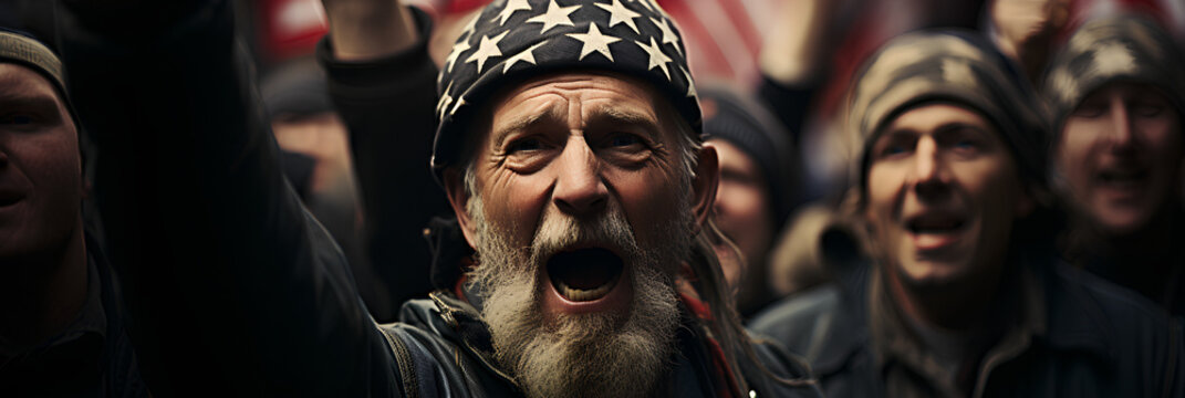Campaign rally - election year - passionate angry crowd - chanting - partisanship - political - civil war - populist national - partisan divide - country divided 