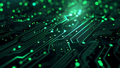 Obraz premium Futuristic Circuit Board with Green Technological Glow