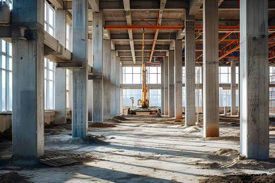 Rohbauansicht: Baustelle mit dem Fortschritt des Bauprojekts, Baustellenaktivit&auml;ten und der Entwicklung der Baustruktur